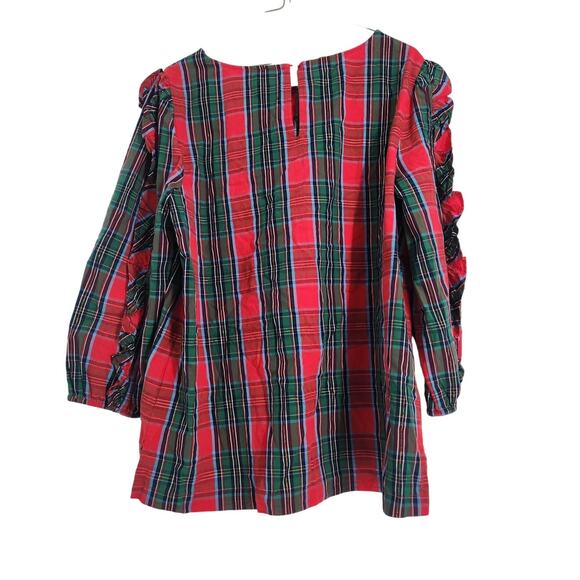 Crown & Ivy Green and Red Plaid 3/4 Sleeve Top - Size Large - Picture 2 of 4